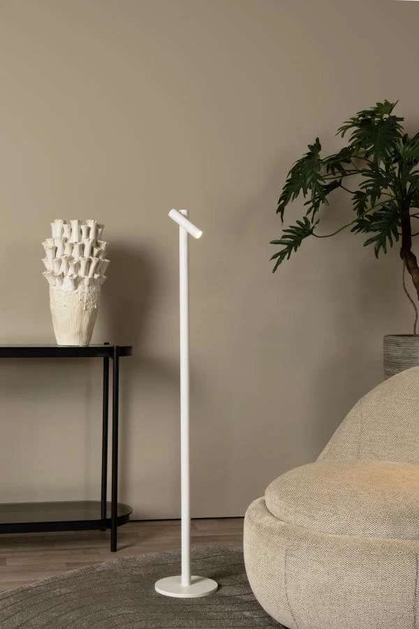 Lucide ANTRIM - Rechargeable Floor reading lamp Indoor/Outdoor - Battery pack/batteries - LED Dim. - 1x2,2W 2700K - IP54 - With wireless charging pad - White - ambiance 1